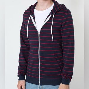 American Apparel Navy and Red Striped Men's Hoodie Sweater Punk Emo LA Rare